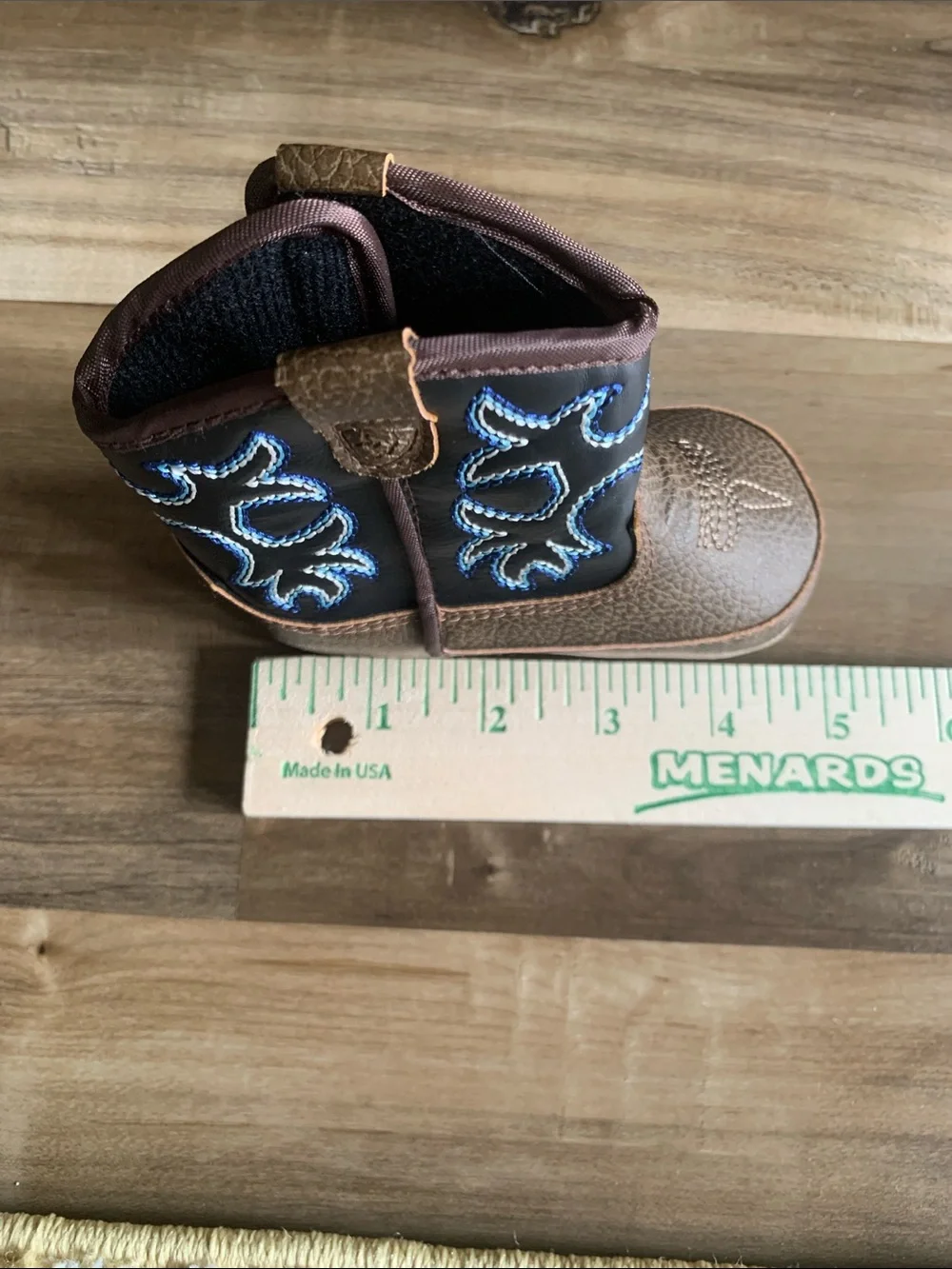 Ariat Brown and Black Kids Cowboy Boots with Blue Stitching